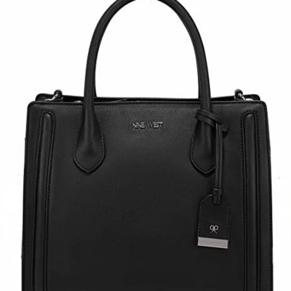 Nine West Handbags - Nine West Aidenne Satchel Bag Black Faux Leather Structured Tote